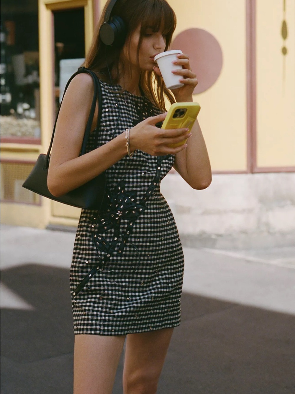 Brown & Black Gingham Sleeveless Mini Dress
